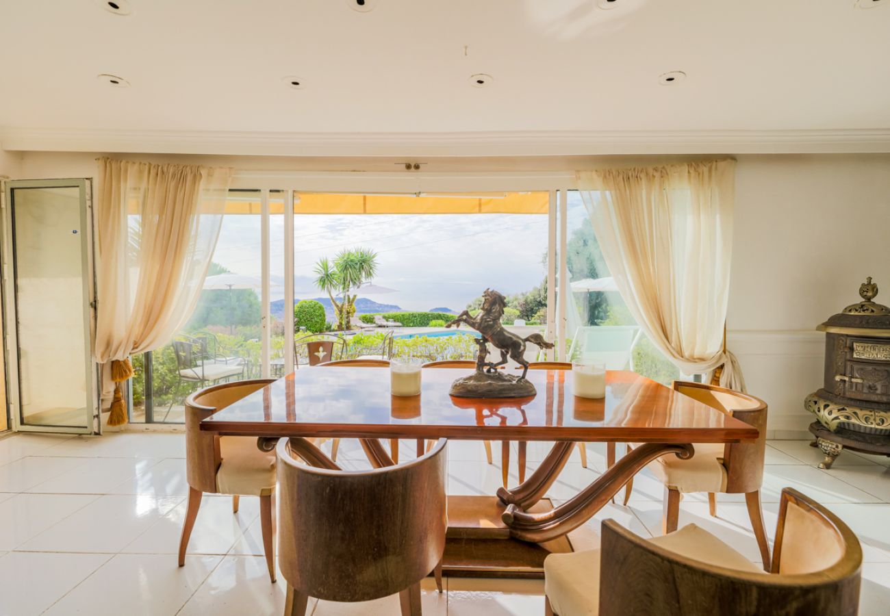 Dining area with pool view