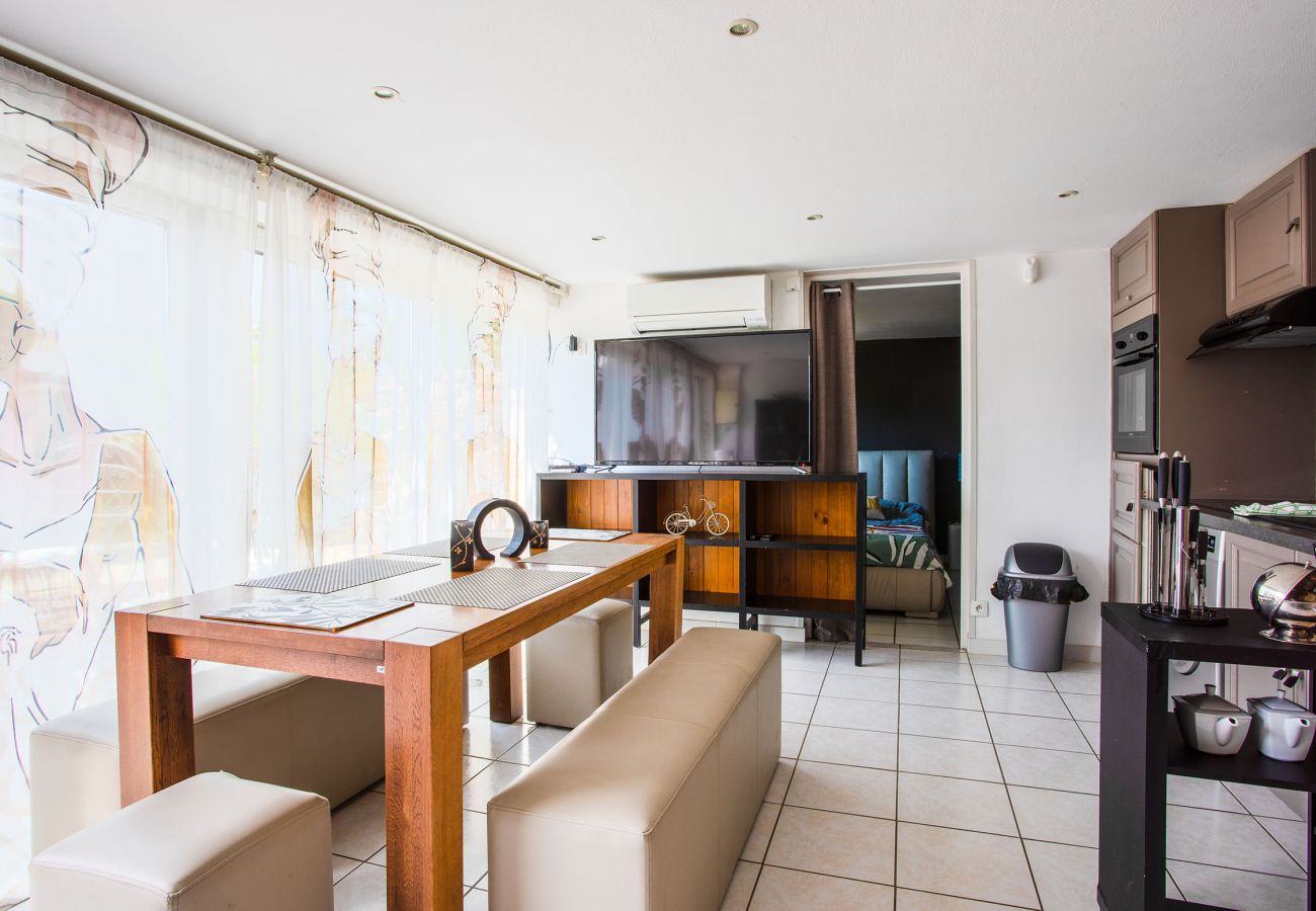 Dining room with television