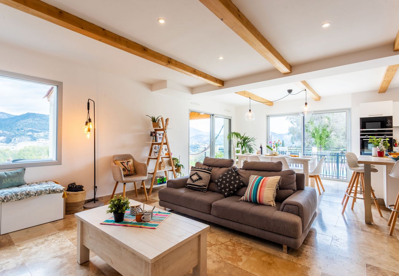 the living room opening onto the terrace